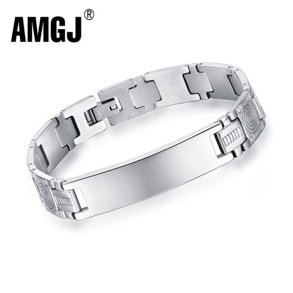 

amgj id custom bracelet wristband men fashion round symbol stainless steel link chain bracelet jewelry titanium charm jewelry, Black