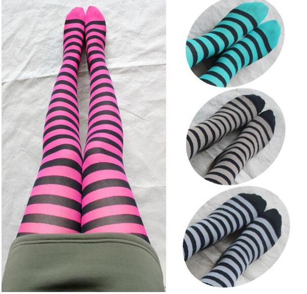 

fashion girls colorful stripes pantyhose zebra tights nylon and polyester classic stripes legwear for women ankle socks, Black;white