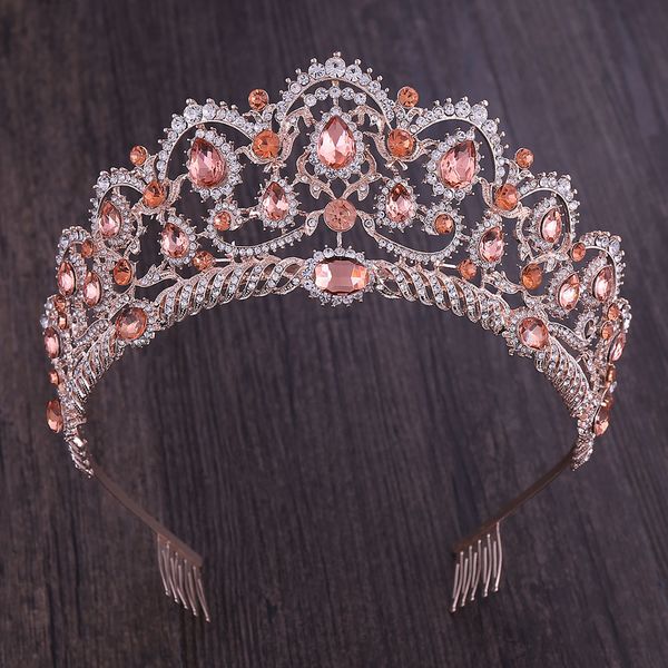 

baroque bridal tiara big rhinestone queen crown wedding hair accessories diadem headband pageant hair ornaments headdress, Golden;white