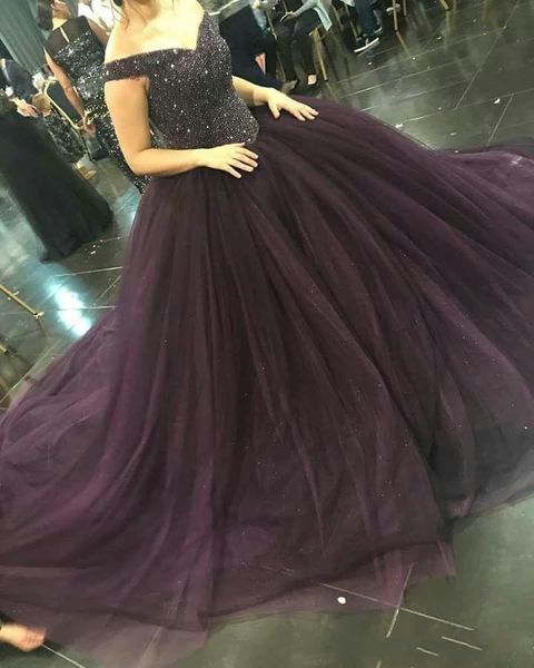 

new vintage quinceanera ball gown dresses grape off shoulder crystal beaded tulle puffy long sweet 16 plus size party prom evening gowns, Blue;red