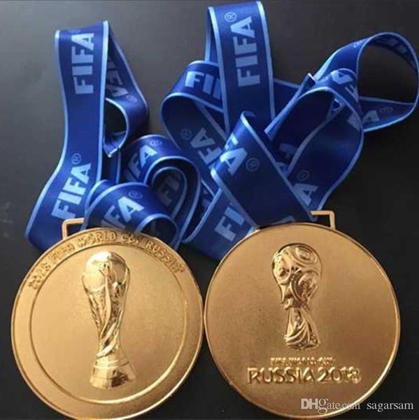 

50 pcs the 2018 russian football world cup championship gold medal badge with ribbon about 160 grams in weight 85 mm in diameter