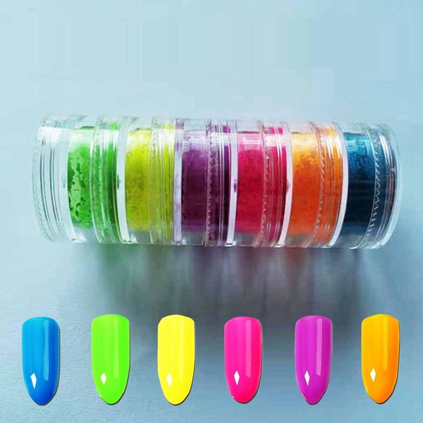 

6 colors/set neon pigment nail powder dust ombre nail glitter fluorescent color powder polish dust uv gel decorations, Silver;gold
