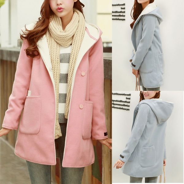 

girl clothing 2019 women casual medium and long hooded jacket winter woolen thick coat autumn winter keep warm plus size#9, Black