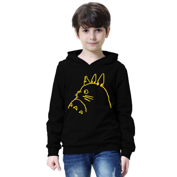 

kids boys sweatshirt autumn lovely totoro printed winter fashion hooded pullover hoodies thin basic coat for girls, Black