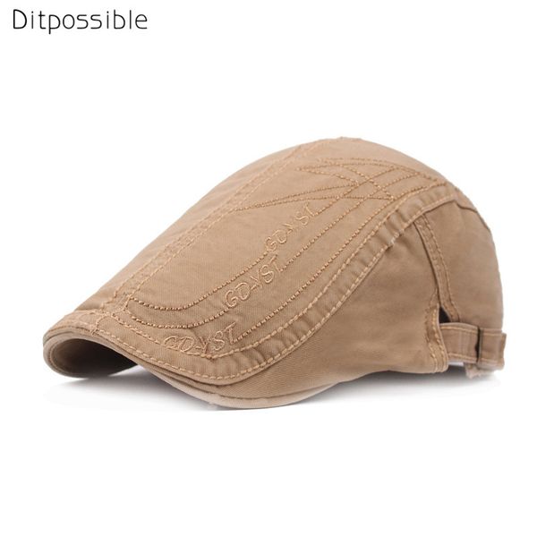 

ditpossible letters fashion embroidery beret cap men cotton hats adjustable boina flat cap hat for men, Blue;gray