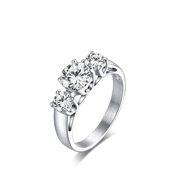 

silver color fashion simple lady's rings stainless steel gemstone zircon ring jewelry gift for girls lady j026, Golden;silver