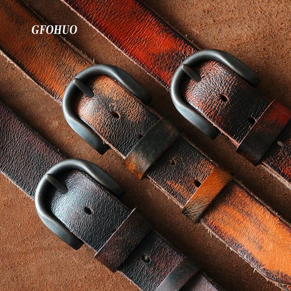 

rugged full grain leather belt man casual vintage belts men genuine vegetable tanned cowhide original strap male girdle c19041101, Black;brown
