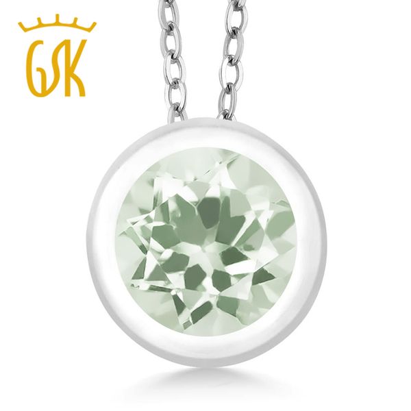 

gemstoneking 0.95 ct round natural green prasiolite fine jewelry 925 sterling silver gemstone pendant necklace for women