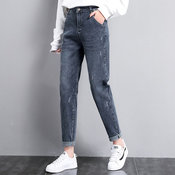 

jeans women 2020 boyfriend jeans for women'pants vintage ankle-length denim high waist loose trousers female scratched, Blue
