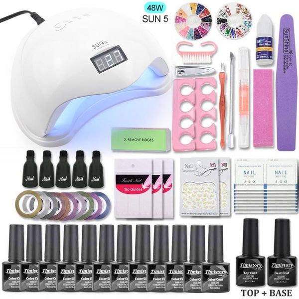 

nail set 48w sun5 uv led lamp dryer with nail gel polish kit soak off manicure set lasting gel polish for art tools