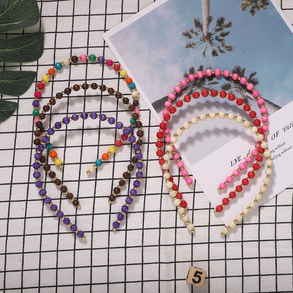 

girlgo bohemian fashion colorful beads handmade headbands for women korean cute hair hairband accessories jewelry party date hot, Golden;white