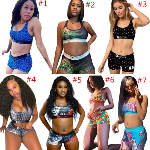 

women ethika tracksuit letter print swimsuit sleeveless vest crop + shorts 2 piece set fashion summer bikini set swimwear sale, Blue