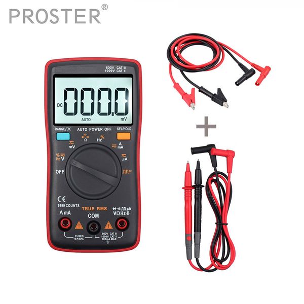 

proster cat iii 600v digital multimeter 9999 counts + test leads +10a banana plug test cable auto range backlight ac/dc voltage