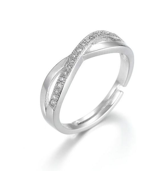 

fashion designer chaumet pure white copper ring female fashion zircon rhinestone x-shaped opening adjustable accessory, Silver