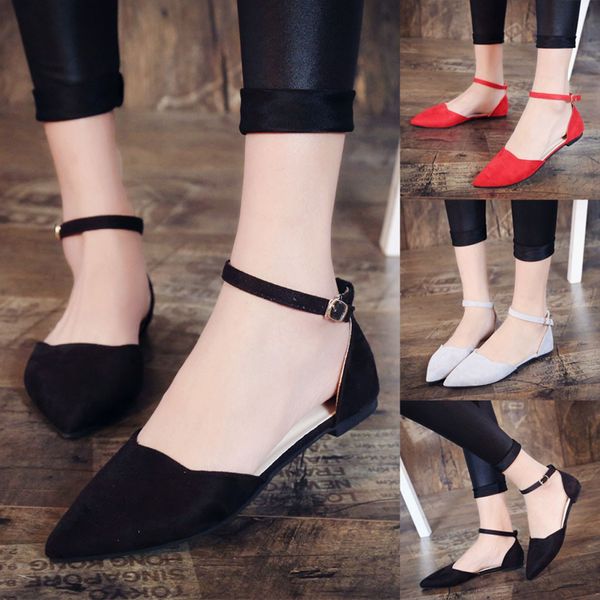 

sandals women buckle strap low heels pumps pointed toe flock heels sandal summer autumn fashion lady beach shoes, Black