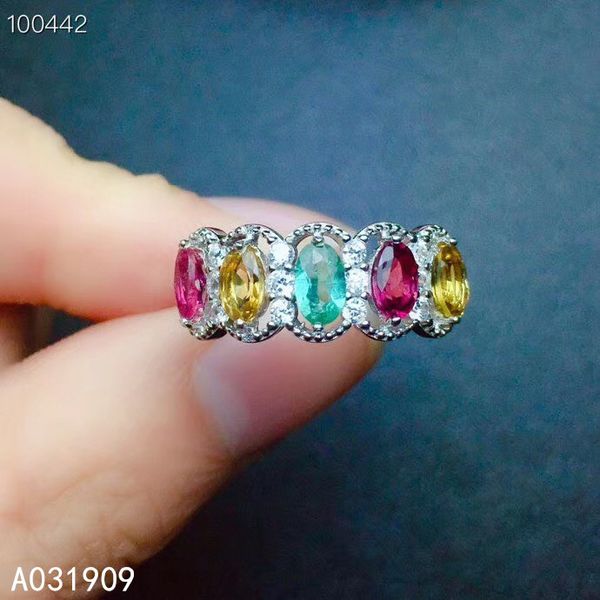 

kjjeaxcmy boutique jewelry 925 sterling silver inlaid natural tourmaline gemstone ring female support detection classic, Golden;silver