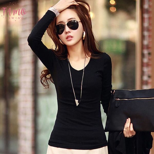 

new fashion women ladies casual slimming v neck blouses long sleeve autumn blouses shirts, White