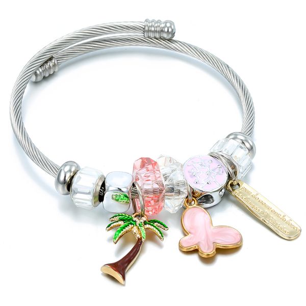 

korea stainless steel adjustable pink butterfly charms bracelet bangle for women retro crystal diamante beaded charm jewelry, Black