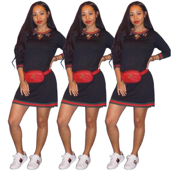 

fashion women lady loose t-shirt autumn dress casual crew neck print striped long sleeve dress women sportswear mini dress, White
