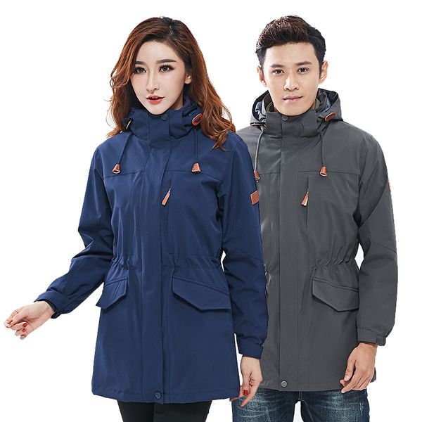 

waterproof warm three-in-one coat outdoor men and women soft shell fleece hiking jackets windproof trekking fishing overcoat, Blue;black