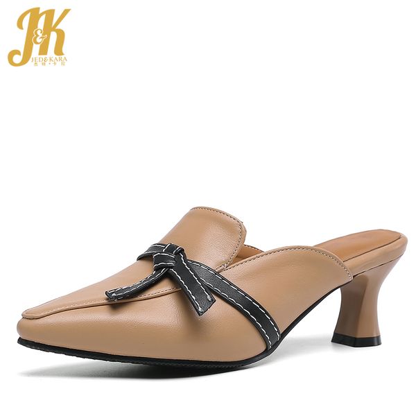 

jk plus size 46 high heels slippers woman butterfly knot pointed toe footwear slides shoes female mules shoes women spring 2019, Black