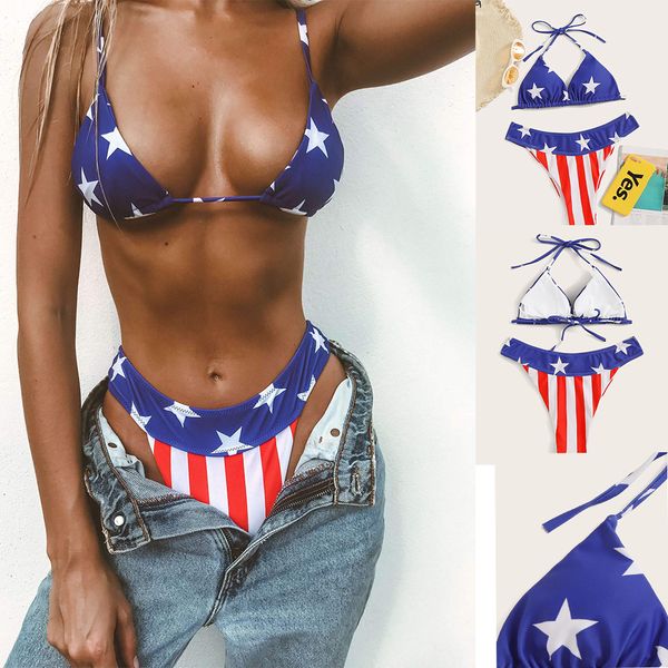 

2020 fashion women bra bikini new print national flag style slim ladies swimsuit low waist bathing suit