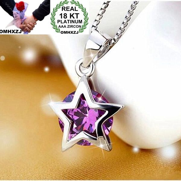 

omhxzj wholesale european fashion woman girl party wedding gift amethyst zircon 18kt white gold necklace pendant charm ca238, Blue;slivery