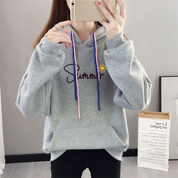 

women's hoodies & sweatshirts feitong autumn winter looser print letter thickening hoodie sweatershirt streetwear women blouse, Black