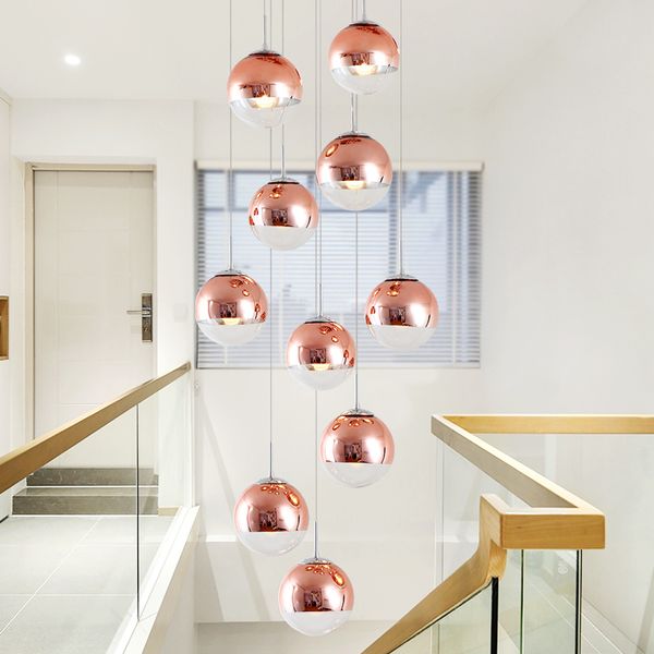 

stairwell pendant lights modern minimalist light luxury creative antique bronze glass villa lamp 15m glass ball pendant lights