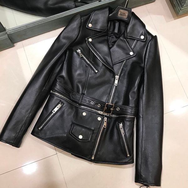 

women genuine leather jacket lady real leather jacket real lamb skin, Black