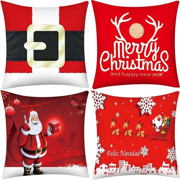 

4pcs merry christmas pillow cover santa elk xmas print soft plush sofa bed pillowcase nordic cushion covers coussin decoratif #