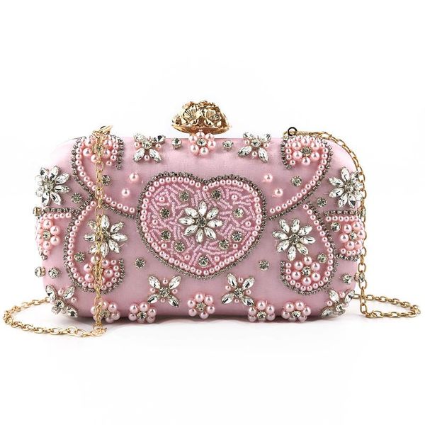 

evening bags women pearl chain bag female handmade beaded and diamond fashion shoulder phone coin clutch for party