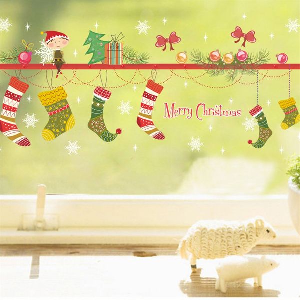 

2019 christmas decoration wall stickers santa claus sock snowflakes wall decal