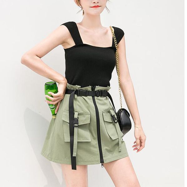 

high tail one line lint cargo rok effen female casual with pocket sharks rok rits loose elastic women smoke, Black