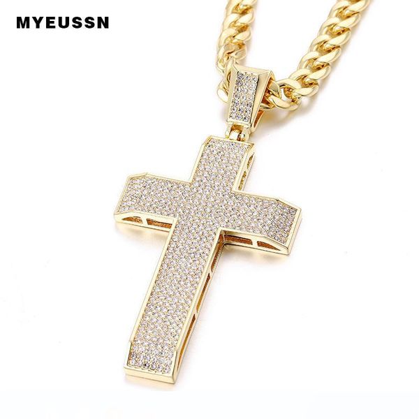 

wholesale hop jewelry gold silver cross pendant iced out bling bling crystal charm cross necklace chain men rapper jewelry
