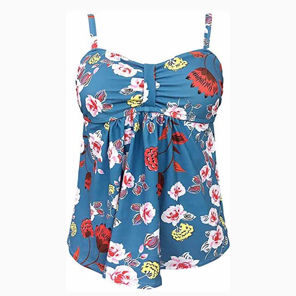 

sagace 1pc swimdress plus size tankini swimsuits floral print swimwear women ladies push up with shorts sport top