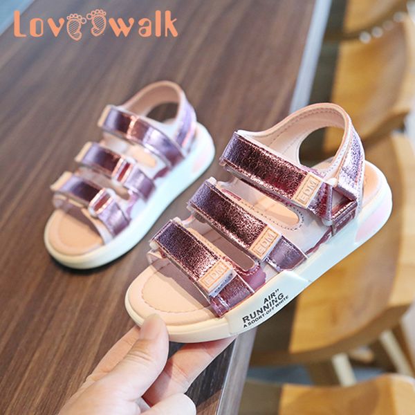 

sandals girls soft leather summer shoes glitter boys and children beach sport kids school casual, Black;red