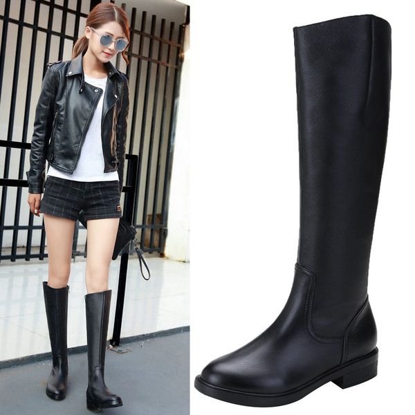 

comfortable knight boots will woman boots cowhide high locomotive genuine leather will code, Black
