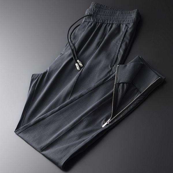 

lyocell брюки роскошные ноги рот молния дизайн шнурок мужские брюки плюс размер 4xl эластичный пояс slim fit мужские брюки, Black