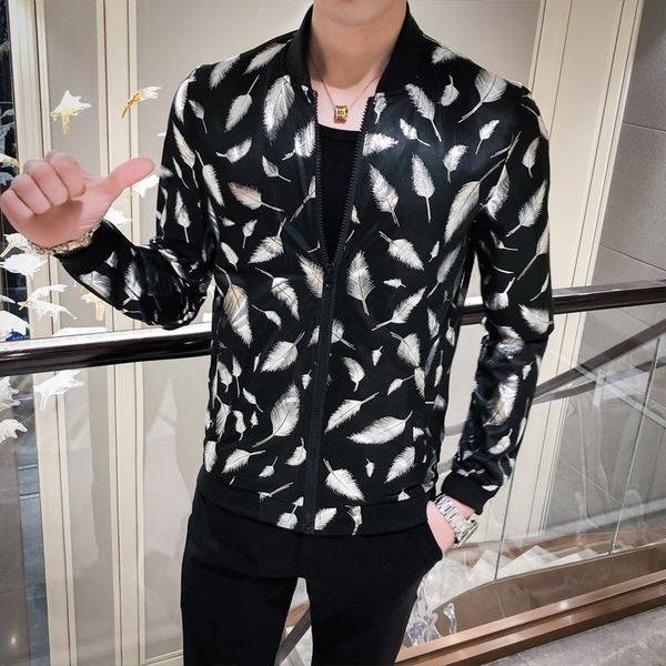 

men's jackets hairstyle division jacket sociology coat 2021 summer man chaqueta hombre sunscreen clothes feather print night, Black;brown