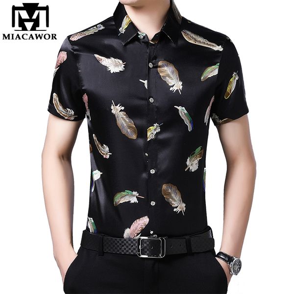 

2020 new summer short sleeve shirt men casual men's shirt slim fit fashion print dress camiseta masculina streetwear c657, White;black