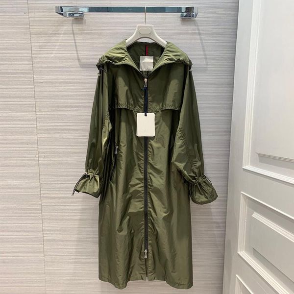 

women's trench coats high-end black long coat women hooded drawstring sleeve elastic sashes fashion casual loose zipper 2021, Tan;black