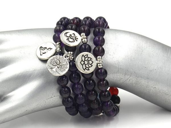 

8mm rgv2 elastic adjusted charm nature stone lotus life tree buddha head chakra reiki agate onyx bracelet, Black