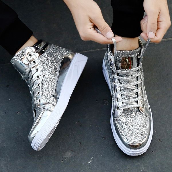 

autumn & winter men's shoes high-board shoe men's korean-style trend casual shoes evening show bright surface trendy p, Black