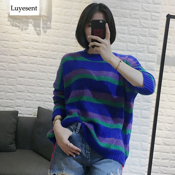 

striped mohair loose thick women sweaters female batwing long sleeve o neck pullovers jumpers 2019 winter sweaters warm chic, White;black