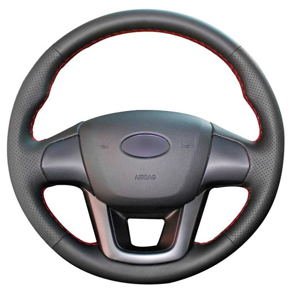 

hand sew black genuine leather car steering wheel cover for kia k2 rio 2011 2012 2013 2014 2015 2016