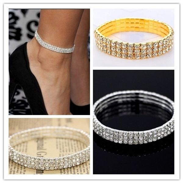 

three row rhinestone tennis ankle bracelet, Red;blue
