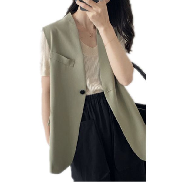 

2020 spring korean women's sleeveless waistcoat autumn simple button pocket thin suit vests ladies casual elegant female vest, Black;white