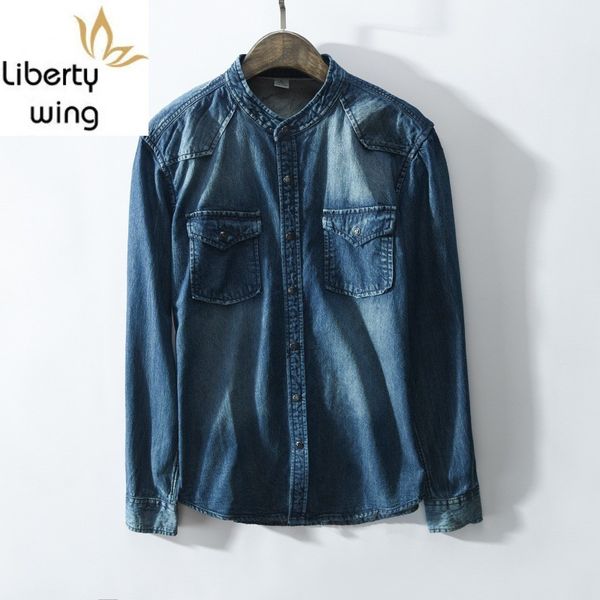 

новые мужские джинсовые рубашки стирают корейский стиль тонкий стенд джинсы camisas para hombre с длинным рукавом повседневная рубашка для м, White;black