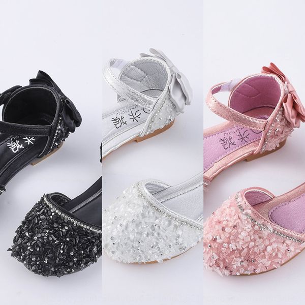 

girls' colorful rhinestone 2020 baotou princess shoes magic sandals and sandals breathable magic sticker girls' performance shoes, Black;red